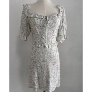 Sophie Rue by Anthropologie Puff Sleeves Back Cut Out Linen Dress S Cottagecore